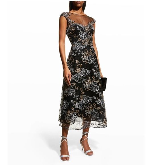 Rickie Freeman for Teri Jon Cap-Sleeve Embroidered Tulle Dress $740 - Picture 2 of 13